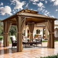 thumbnail image 3 of ModFusion 10'x10' Double Roof Gazebo with Netting and Curtains: Durable Aluminum Frame for Outdoor Spaces in Bronze, 3 of 11