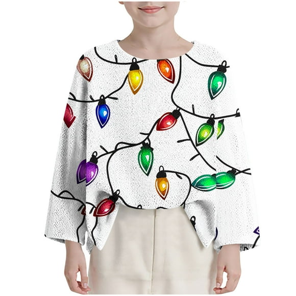 Birdeem Children's Christmas Print Long Sleeve Shirt, Round Neck Short Fashion Loose Top, Funny Christmas Shirts, Boys Christmas Shirt