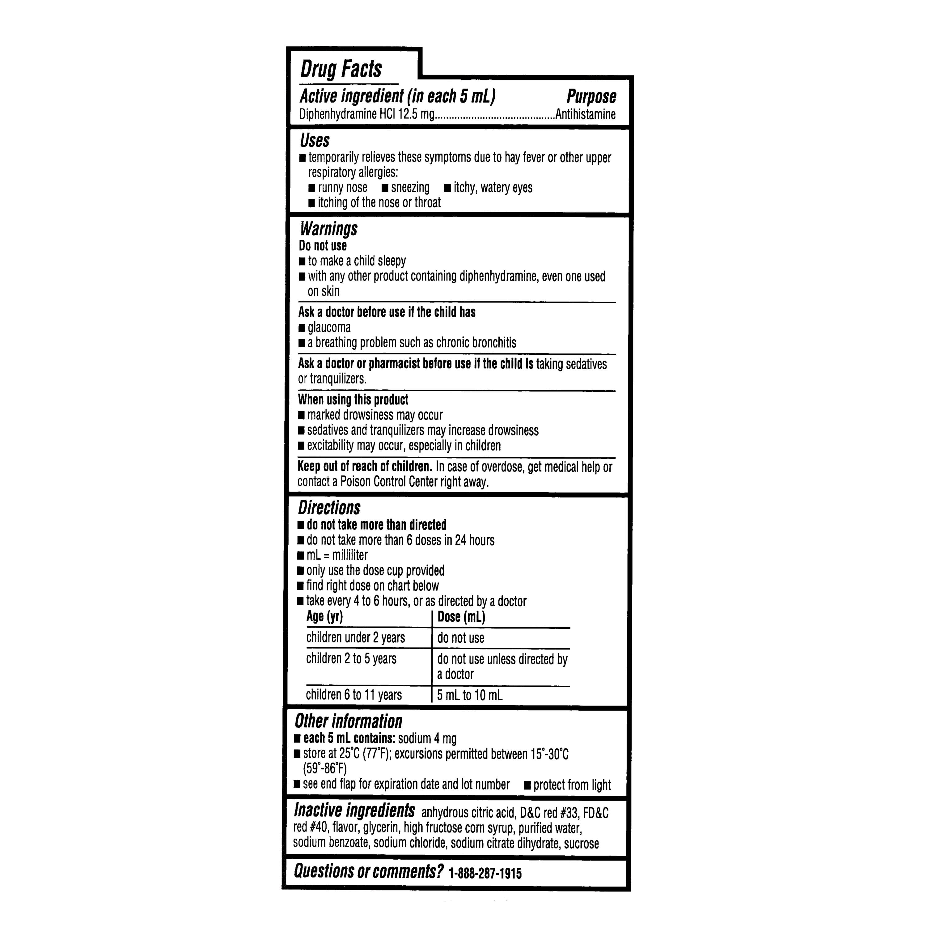 Equate Children's Allergy Relief Diphenhydramine HCl Antihistamine Oral Solution, Cherry Flavor, 12.5 mg, 8 fl oz