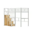 thumbnail image 3 of Euroco Full Size Loft Bed with Shelf and Hanger for Kids Teens Bedroom, White, 3 of 9