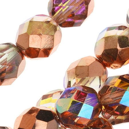 Colorful Czech Crystal Bracelet - Czech Fire Polished Glass, Faceted Round Beads 8mm, 20 Pieces, Crystal Copper Rainbow