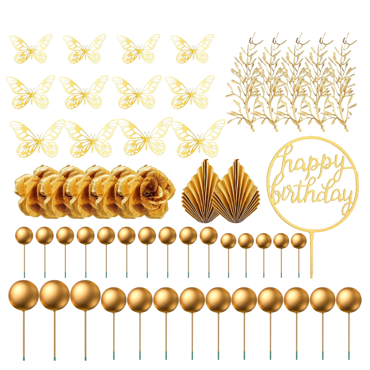 WUEURU 24-Piece Mother’s Day Cake Toppers Set – Heart, Circle & Butterfly Designs With Wooden Sticks