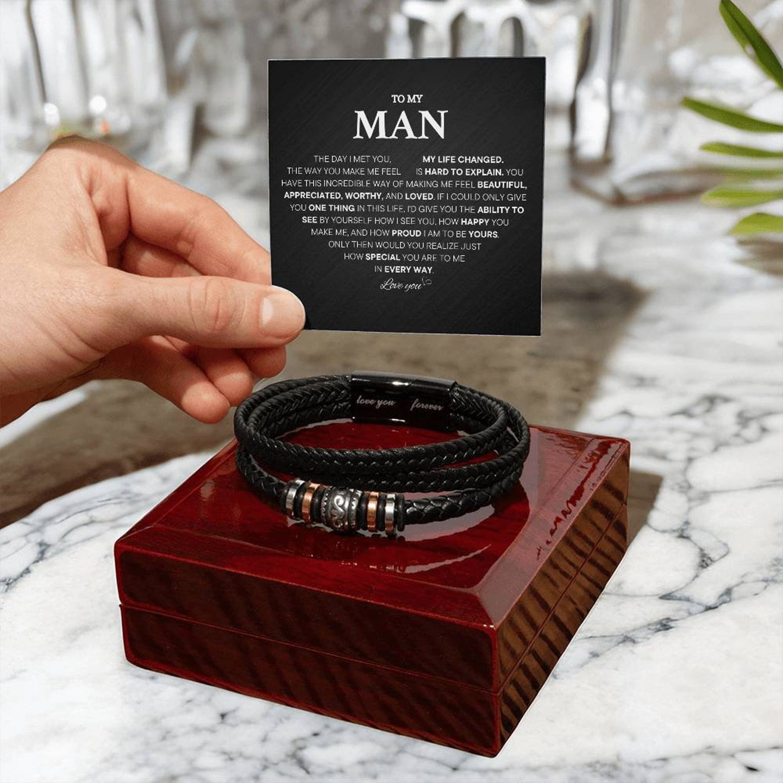 Promise Bracelet For Him, Personalized Sentimental Gifts For Boyfriend, To My Man Bracelets, Birthday Christmas Anniversary Valentine Gift for Men with Message Card and LED Box