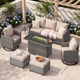 thumbnail image 2 of UDPATIO Patio Furniture Set with 44" Fire Pit Table, 6 Pieces Wicker Outdoor Couch with Rocking Swivel Chairs, Ottomans and Thick Cushions for Backyard, Khaki, 2 of 9