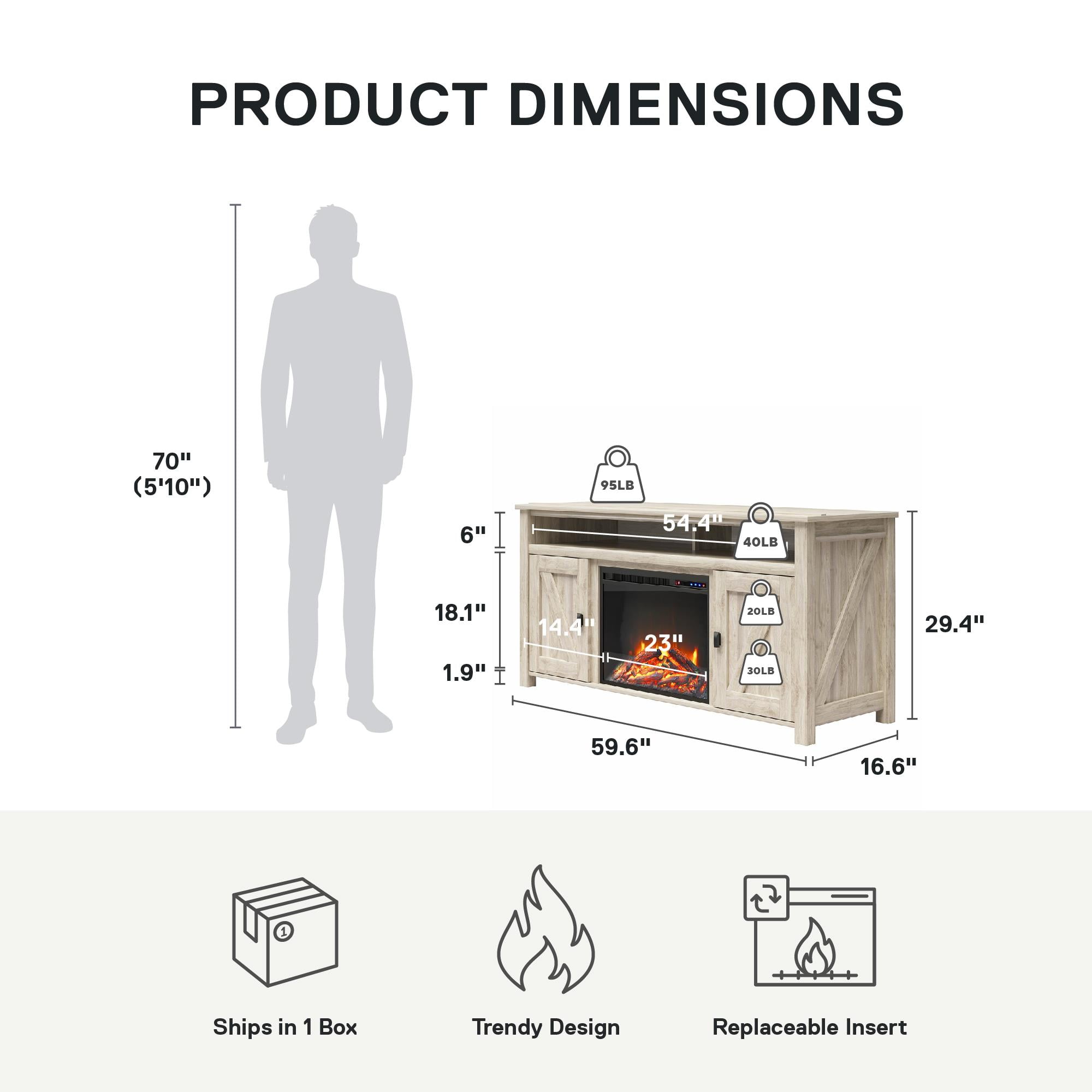 Woven Paths Scandi Farmhouse Electric Fireplace TV Console for TVs up to 60", Light Walnut