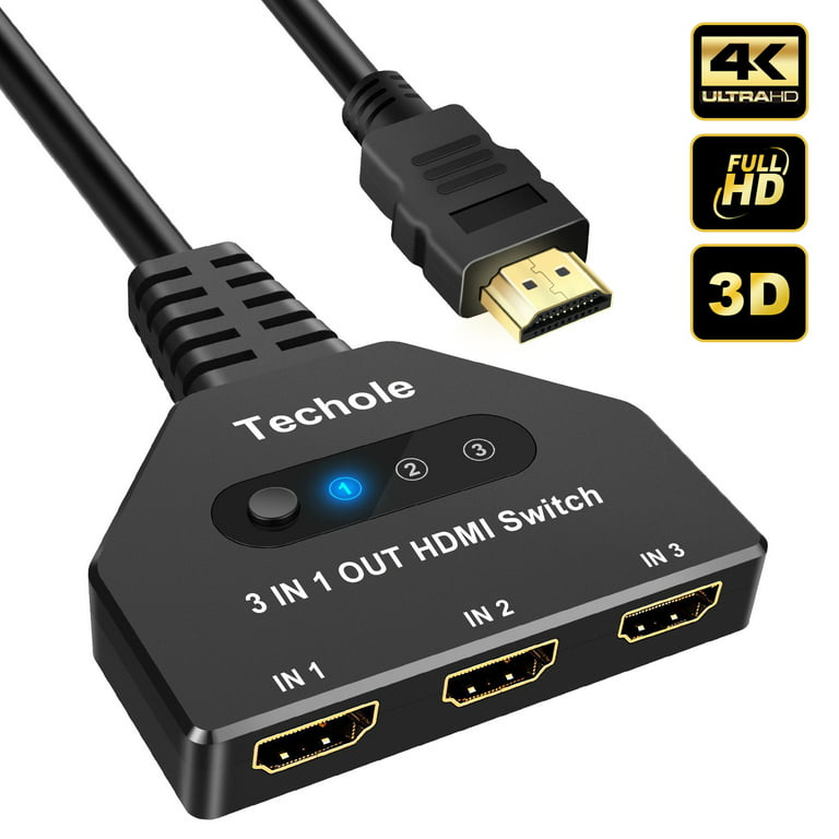 Conmutador HDMI 3 en 1 Techole Compatible con múltiples dispositivos HDMI  TV o monitor Compatible con versiones anteriores