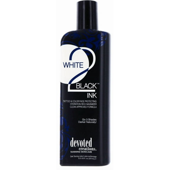 White 2 Black Ink Tattoo & Color Fade Protecting Moisture Rich Tanning Maximizing Lotion