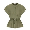thumbnail image 4 of Women's Wrap Peplum Top Blouse Tie Waist Short Sleeve Solid Color Button Down V Neck Belted Summer Shirts T Shirts, 4 of 7