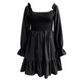 thumbnail image 4 of Casual Dresses for Women Winter Fall Long Sleeve Flared Pleated Square Neck Ruffle Swing Dress, 4 of 4
