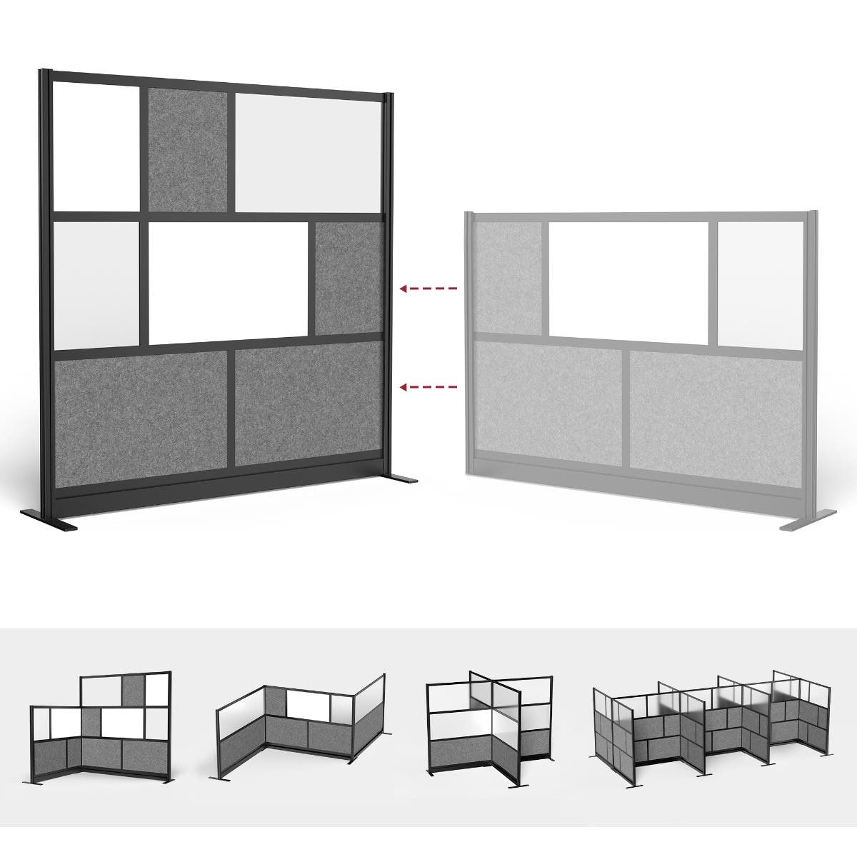 Luxor Workflow Modular Wall Room Divider System - Black Frame - 70" x 70" Starter Wall with Whiteboard, Freestanding