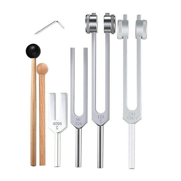 4Pcs Tuning Fork Set(128Hz, , 136.1Hz, MI 528Hz, 4096Hz),for Healing Chakra,Sound Ther y7598