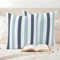 thumbnail image 3 of Blue Aqua Striped Outdoor Waterproof Pillow Covers, Farmhouse Stripe Art Decorative Square Throw Pillowcase Sofa Cushion Sham for Patio/Couch/Chair, 18"x18" 2 Pack, 3 of 8