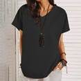 thumbnail image 2 of Tees for Women Oversized Cotton Linen Short Sleeve V Neck Basic Shirts Summer Casual Solid Color Tops, 2 of 7