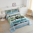 thumbnail image 3 of Happy Camping Bedding for Teen,Camper Comforter Set for Travel Trailers,RV Camping Car Down Comforter Twin,Retro Wood Planks Rustic Farmhouse Style Quilt Camper Accessories for Inside Blue Green, 3 of 5