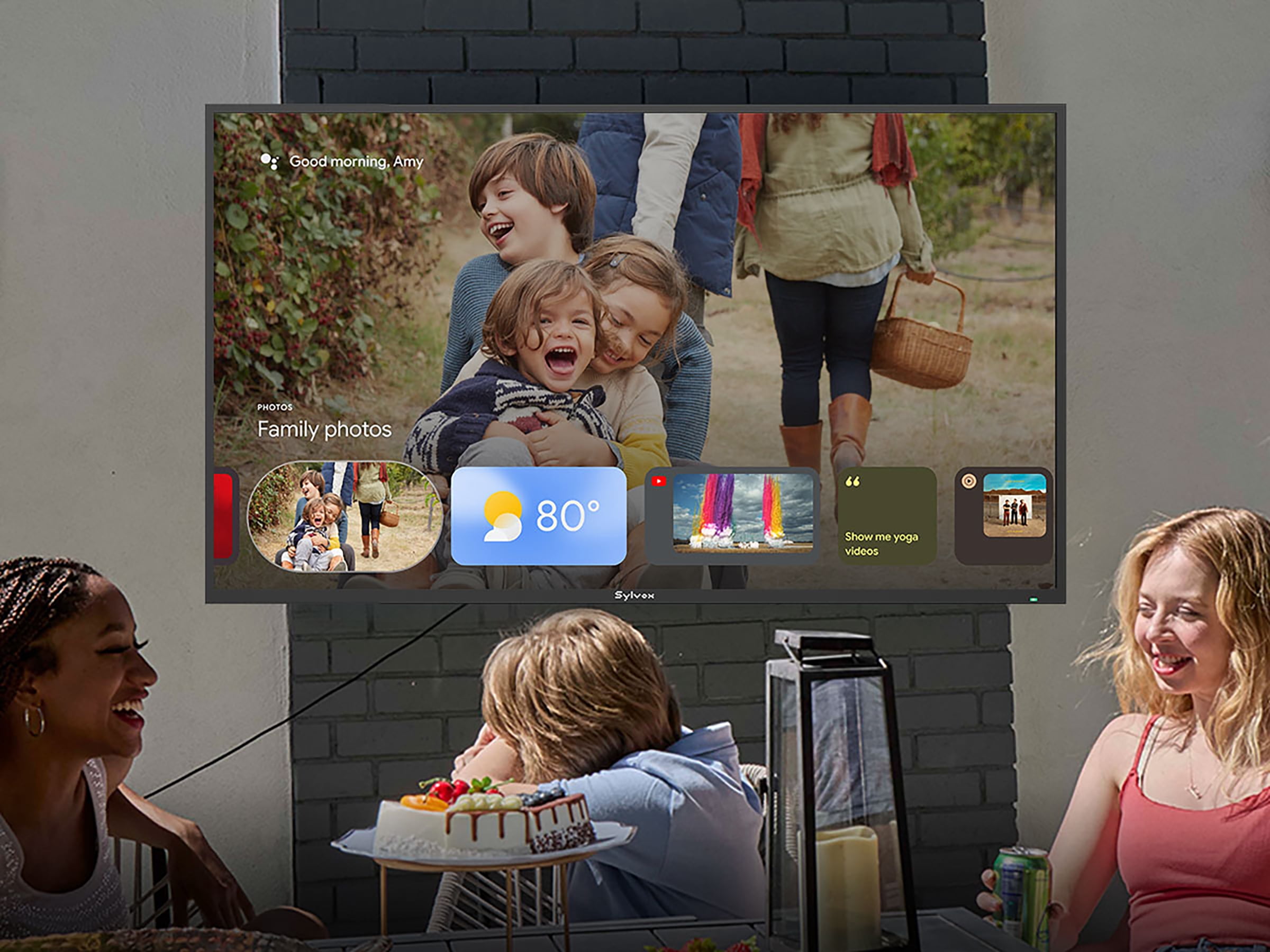 SYLVOX 75 inch Outdoor Smart Google TV, 4K QLED Mini LED, 120Hz Television, 2000 Nits Full Sun, IP55 Waterproof, Dolby Atmos, (Cinema)
