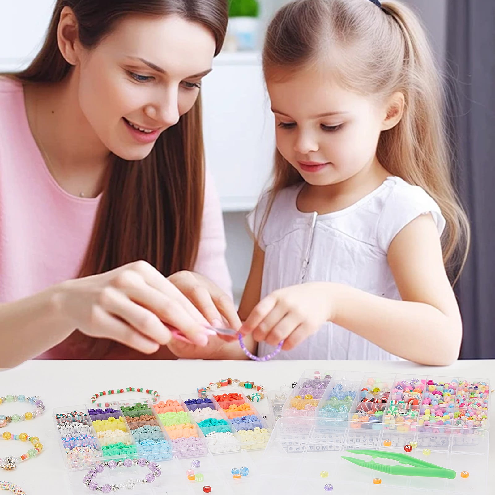 OCARDI Friendship Bracelet Making Kit,Clay Beads&Glass Seed Beads with Charms Pendant for Fun,Boys and Girls,Child,Age 6+