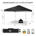 thumbnail image 7 of CROWN SHADES 12x12 Pop Up Canopy Outside Canopy Patented One Push Setup Tent Canopy Sun Shade Black, 7 of 7