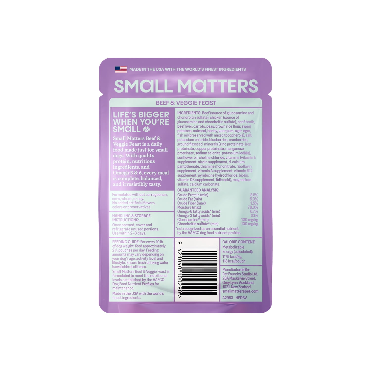 (24 pack) Small Matters Adult Dog Food for Small Dogs, Beef & Veggie Feast Loaf, 3.5oz Pouch