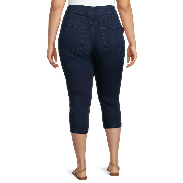 Terra Sky Women s Plus Size High Rise Pull On Capri Jeggings 2 Pack 21 Inseam Walmart