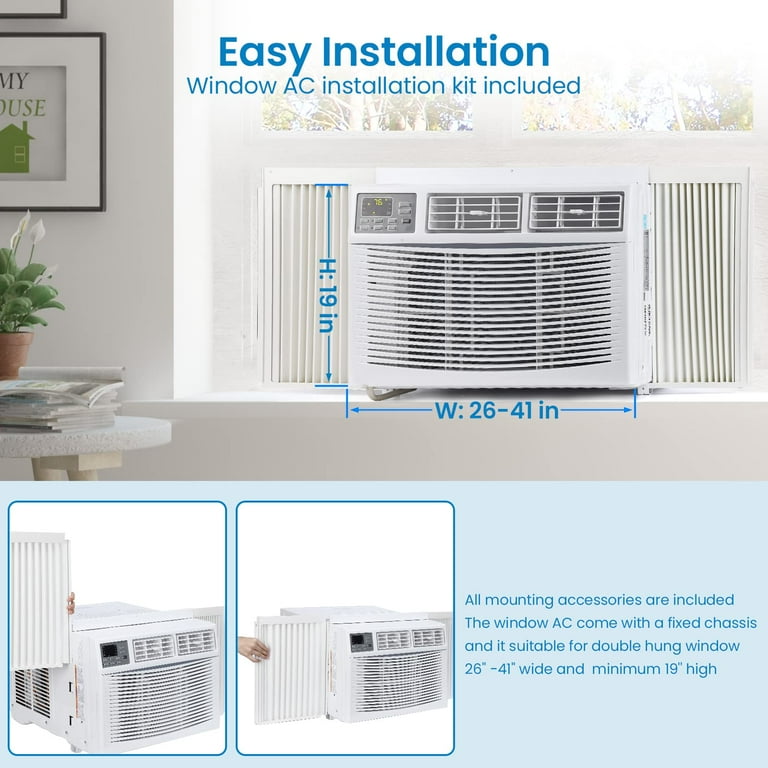 Air Conditioner 10000 BTU Turbo Fast Cooling AC Unit Remote/App Control,  Flexible Window Opening(T Design Install Kit), 24H Timer, Washable Filter,  10,000, White - Walmart.com