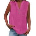thumbnail image 2 of BLOCLOALO Tank Tops Tunic Tops Loose Button Shirt Top Stand Solid Color Sleeve Collar Casual Women's Shirt Women's Shirt V Neck Blouses for Women Cotton Blouse Loose Tank Tops for Women Hot Pink Xl, 2 of 9