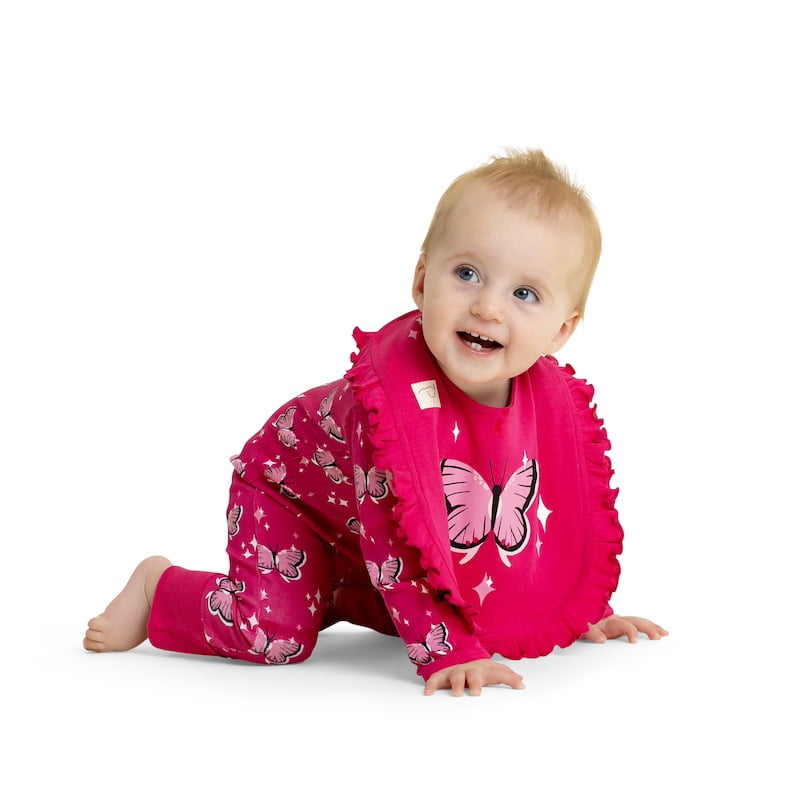 Paris Hilton x Monica + Andy Organic Cotton Ruffle One-Piece and Bib Set, Sizes Newborn-24 Months