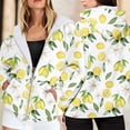 thumbnail image 2 of Bibifish Womens Lemon Floral Print Full Zip Hoodies Long Sleeve Hoodies Drawstring Hood Loose Fit Casual Picnics Bright Hooded Tops With Pockets, 2 of 6