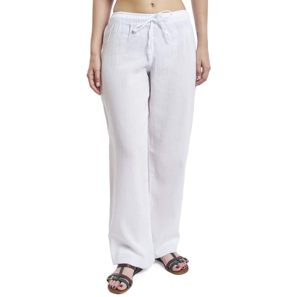 J & Ce Women's Gauze Cotton Beach & PJ Pants (White, Large)