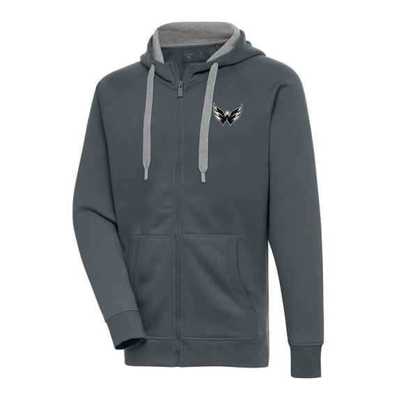 Men's Antigua  Charcoal Washington Capitals Metallic Logo Victory Full-Zip Hoodie