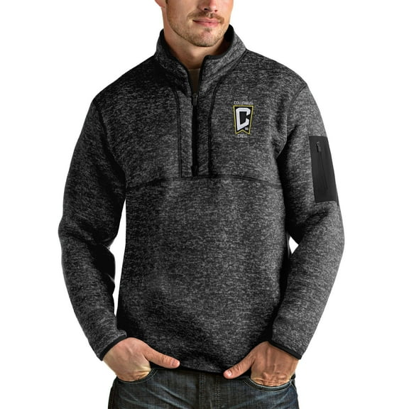 Men's Antigua Heathered Black Columbus Crew Fortune Quarter-Zip Jacket