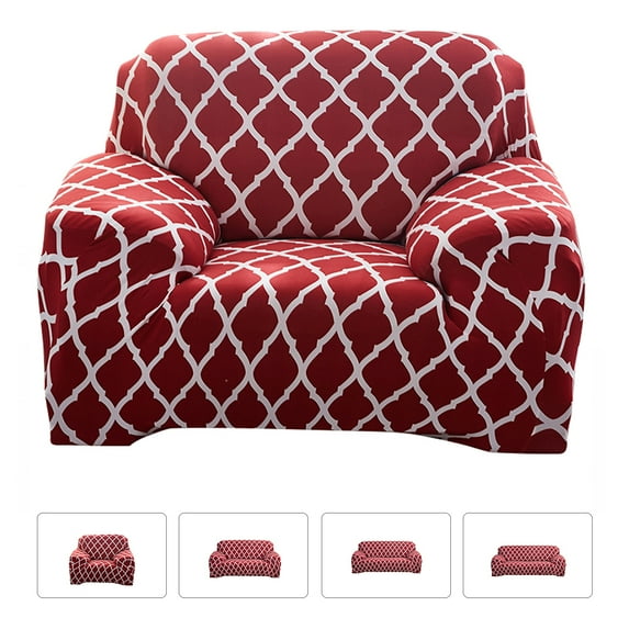 CJC Universal Stretch Geometric Sofa Cover for 1-Seater-Elastic Couch Slipcover-for Living Room, (Wine Red)