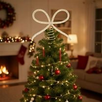 Upgraded Christmas Christmas Tree Top Metal Rhinestone Bow Decorations Party Ambiance Decoration Props K
