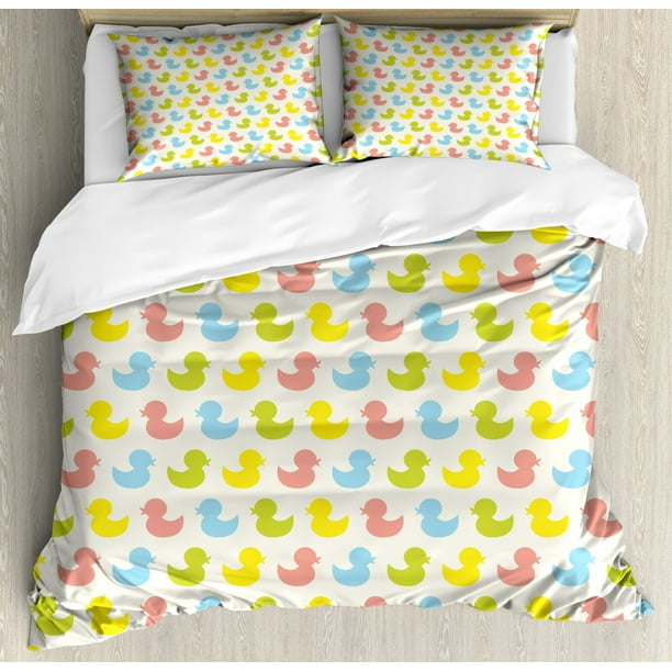 Rubber Duck Duvet Cover Set Colorful Ducklings Baby Animals Theme Pastel Girls Boys Newborn Decorative Bedding With Pillow Shams Pink Blue Green And Yellow By Ambesonne Com Rubber Duck Duvet Cover Set Colorful, Rubber Duck Baby Bedding