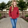 thumbnail image 6 of Women's Long Sleeve Oversized Crewneck Sweatshirt with Drop Shoulders - X Large, Burgundy, 6 of 6