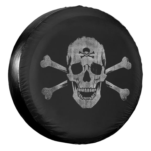 KAKALAD Skull And Crossbones Spare Tire Cover Universal Vehicle Accessories Buckle Car Tools 14”in