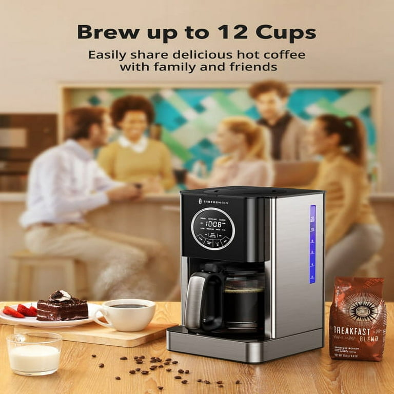 12-Cup Programmable Coffee Maker, Fast Heating Drip Coffee Machine with  Glass Carafe, Coffeemaker with Keep-Warm Function and Auto Shut-off, 1.8L