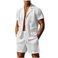 thumbnail image 2 of Jinhomg Men's Lightweight Summer Outfits 2 Piece Hollow Out Vacation Sets Breathable Comfy Short Sleeve Button Shirt with Elastic Drawstring Waist Shorts 2025 Fashion Beachwear White S, 2 of 8