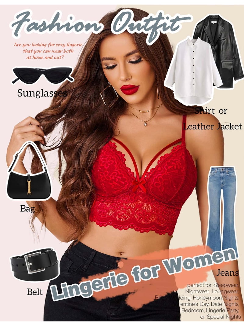 トップス n.k atelier Lingerie Combo Top Avidlove Lace Bralette Bra for Women Spaghetti Strap Bustier Tops