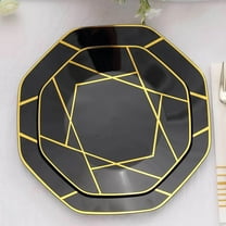 Efavormart 10 Pack | 8" Black / Gold Geometric Design Plastic Dessert Plates, Disposable Octagon Salad/Appetizer Party Plates