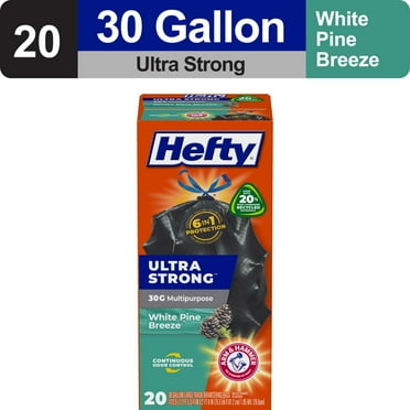 Hefty Ultra Strong 30 gallon Trash Bags, Black Large Trash Bags, White Pine Breeze Scent, 20 Bags