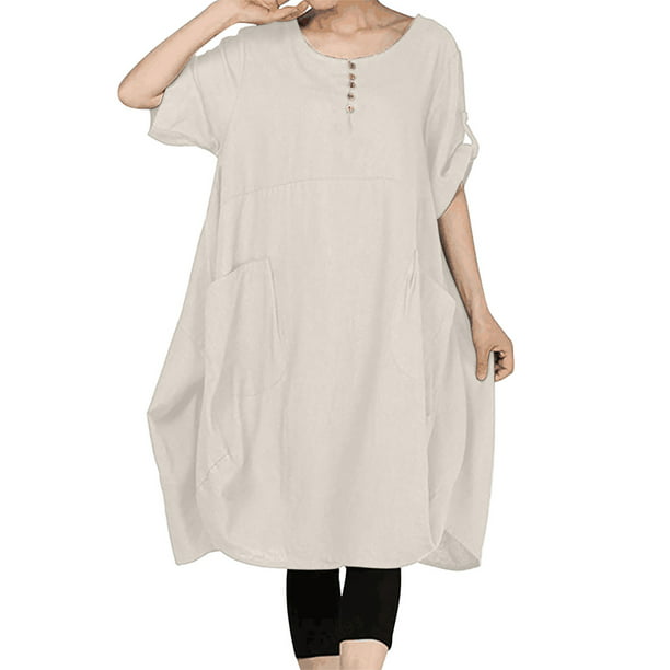 YOMYM Dresses for Women 2023 Summer New Casual Solid Color Loose ...