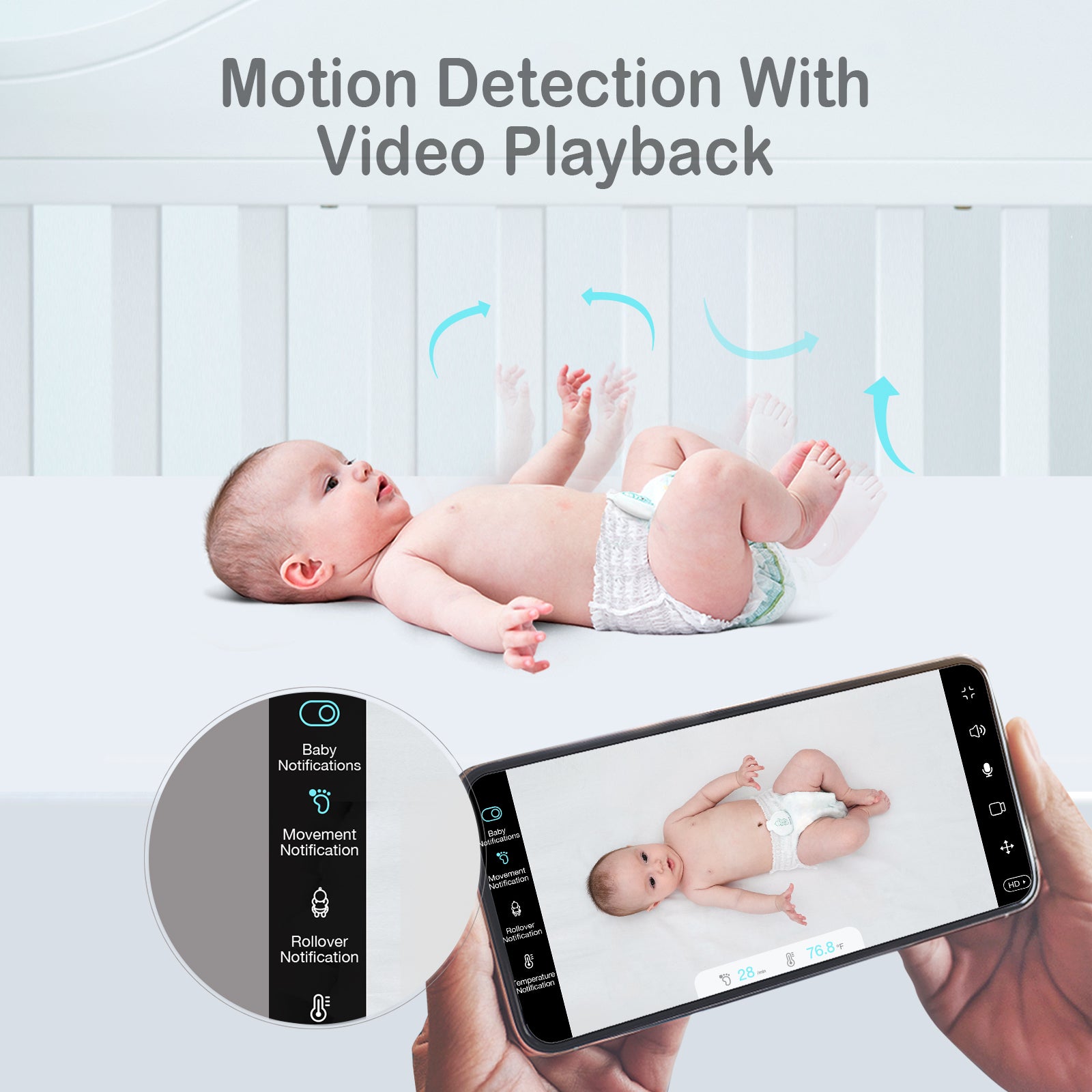 Sense-U HD Video Baby Monitor with 1080P HD WiFi Camera and Background Audio, Night Vision, 2-Way Talk, Motion Detection & No Monthly Fee (Compatible Smart Baby Monitor) - image 5 of 7