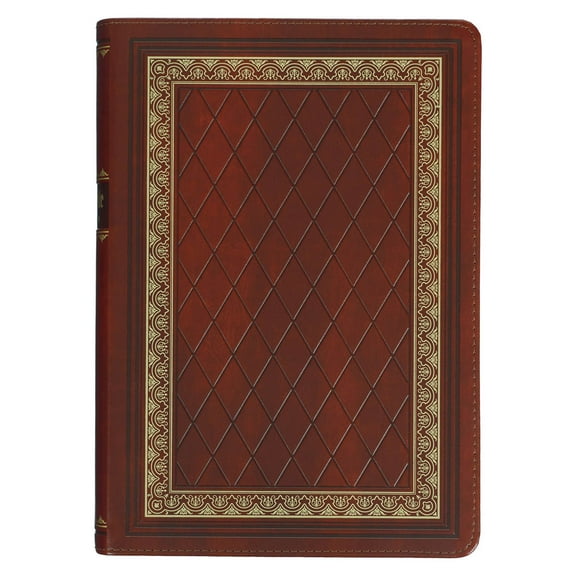 KJV Study Bible, Standard King James Version Holy Bible, Thumb Tabs, Ribbons, Faux Leather, Saddle Tan/Diamond Debossed