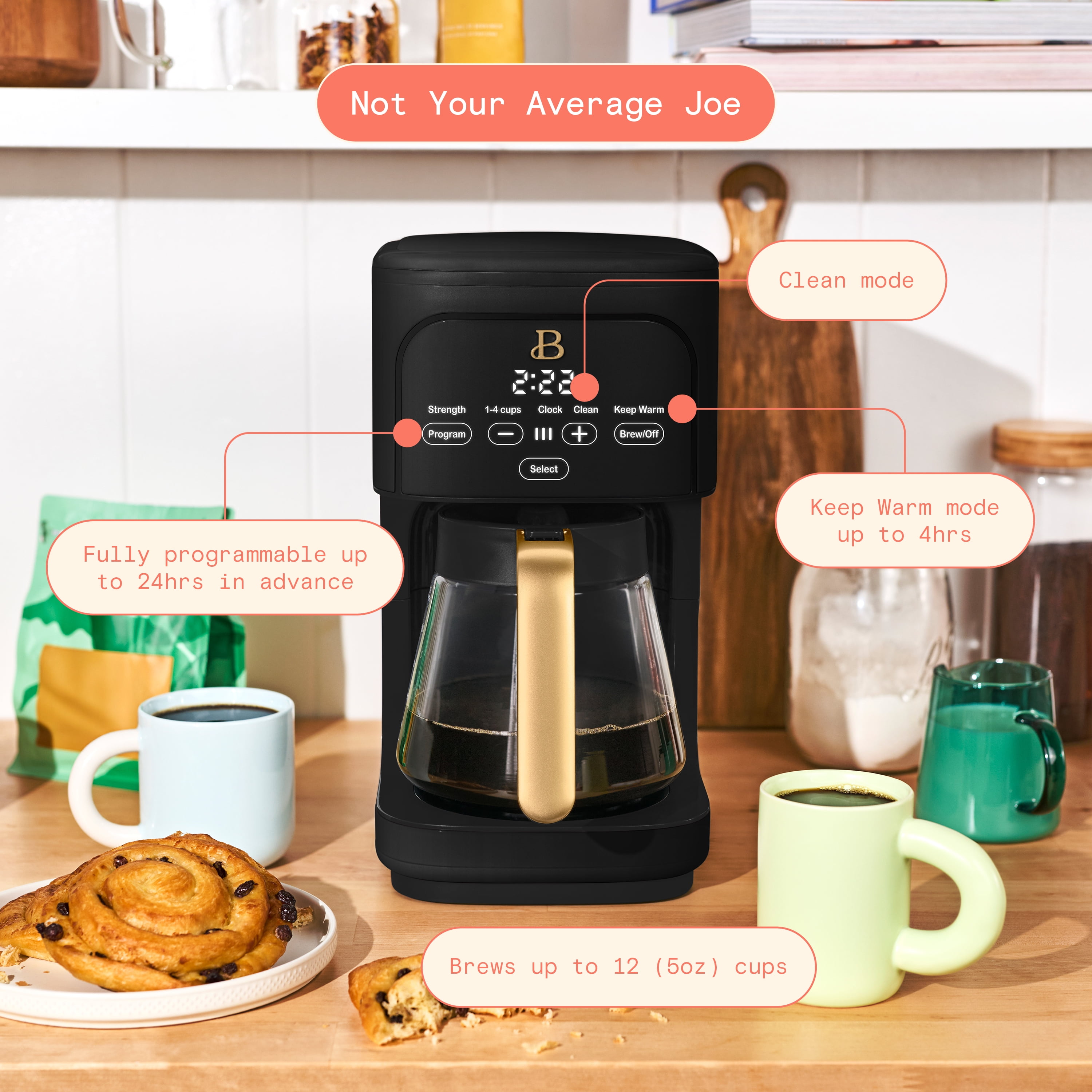Beautiful 12 cup Programmable Coffee Maker, Black Sesame by Drew Barrymore
