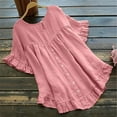 thumbnail image 4 of TUGOXIE Basic Summer Shirts for Women 2024 Pink Short Sleeve Ruffle Crew Neck Loose Fit Women Summer Tops XL, 4 of 4