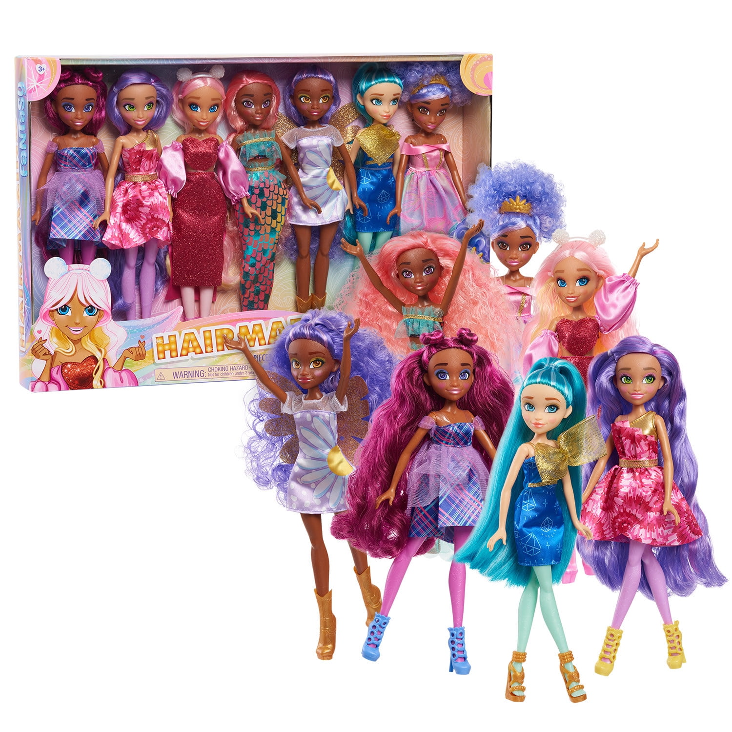 Hairmazing Fantasy Fashion Dolls 7-Pack,  Kids Toys for Ages 3 Up, Gifts and Presents