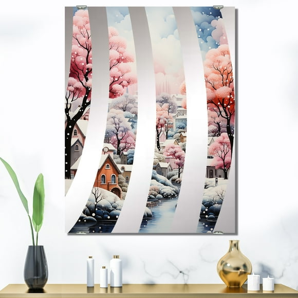 Designart "Blush Cityscape Art Deco Charm I" City Art Deco Oversized Wall Mirror - Industrial Cityscapes Hallway Decorative Wall Mirrors - Multiple Color Options