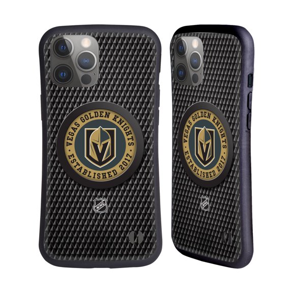 Head Case Designs Officially Licensed NHL Vegas Golden Knights Puck Texture Hybrid Case Compatible with Apple iPhone 14 Pro Max