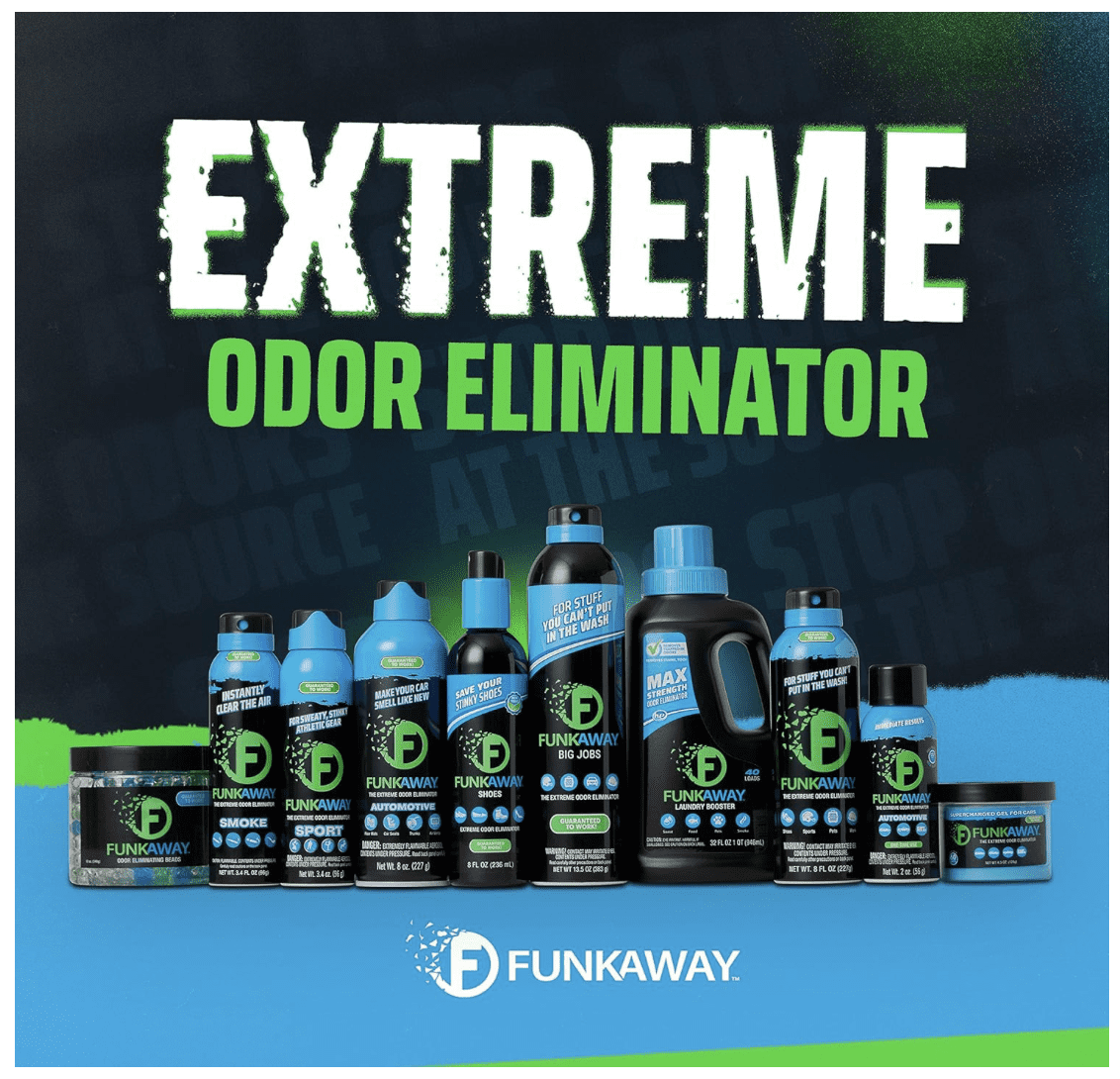 FunkAway Odor Eliminator Air Freshener, Extreme Deodorizer, Removes Shoe, Pet, Sweat, Smoke & Mildew Smells, Aerosol Spray, 8 oz