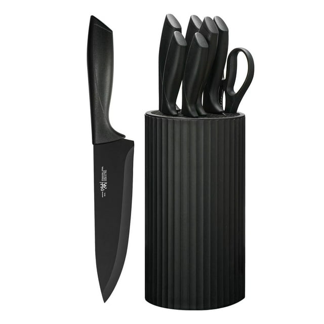 Juego de cuchillos HUNTER.DUAL para cocina de 8 piezas con bloque universal, color negro